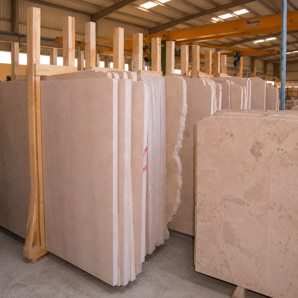 Omani marble slabs in Al Ajmi warehouse